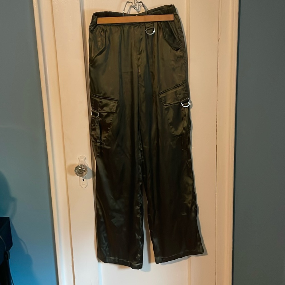 H&M Green Satin Cargo Pants